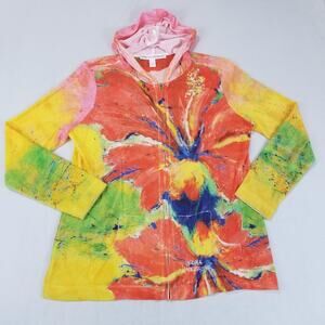 Leoma Lovegrove Hoodie Womens Large Floral Full Zip Art to Wear Print Tunic